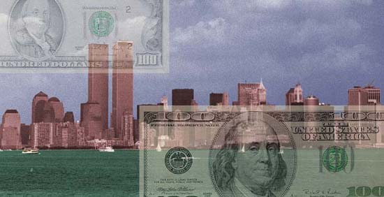 New York City Skyline with $100 bills